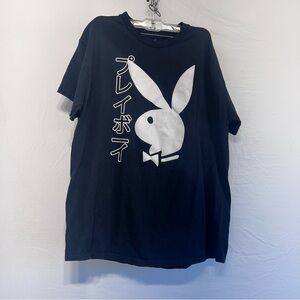 Y2K Playboy Bunny Streetwear Graphic Short Sleeve White Black Shirt Size Large